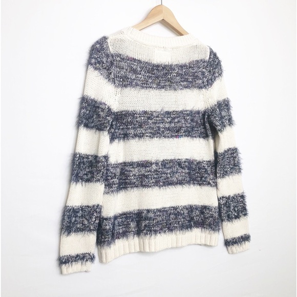 Anthropologie Tabitha cream and navy, striped knit, eyelash sweater - Picture 8 of 12